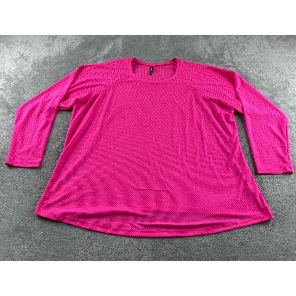 Torrid Women 4 4X Neon Pink Mesh Long Sleeve Activewear Top‎ Raglan Crew Neck